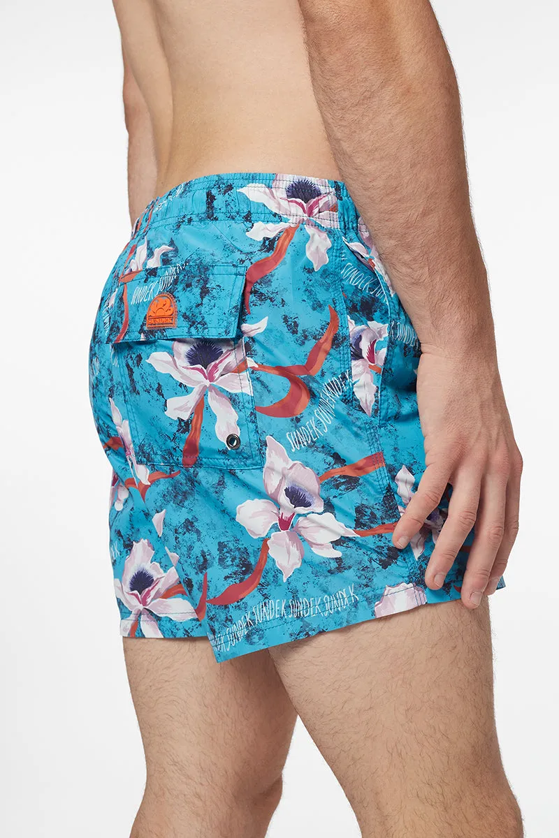 Short Elastic Waist Swimwear with OR-KIDDY Print