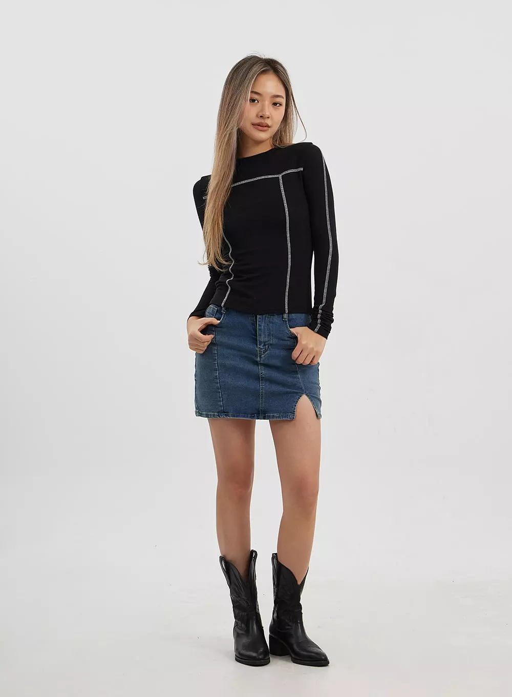 Side Slit Denim Skirt