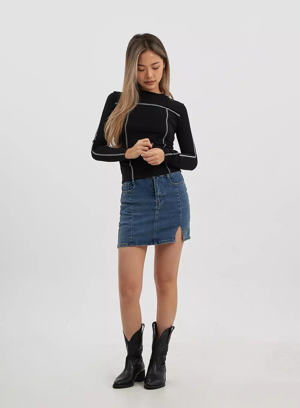 Side Slit Denim Skirt