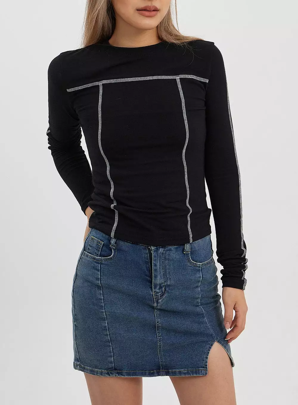 Side Slit Denim Skirt