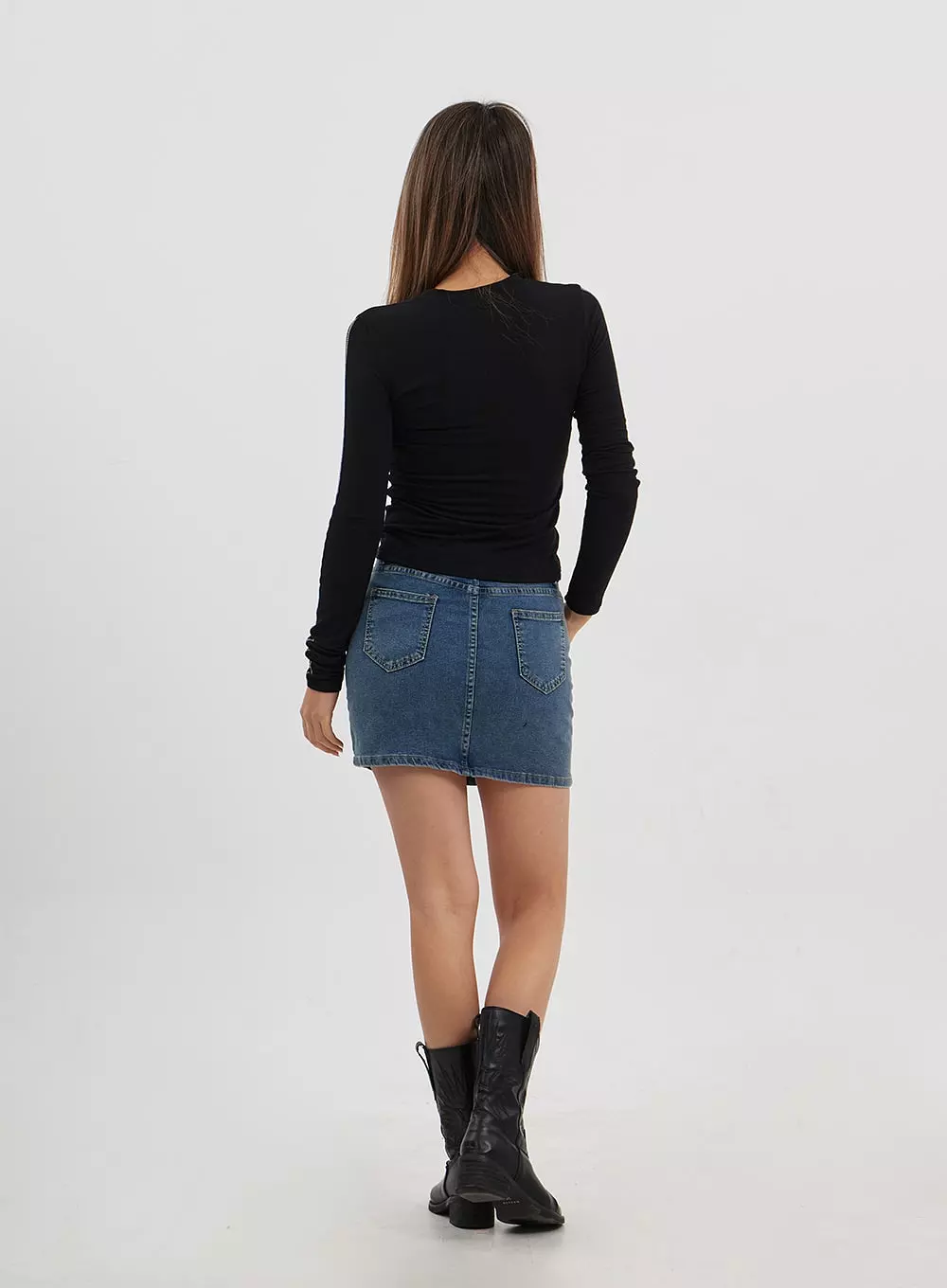 Side Slit Denim Skirt