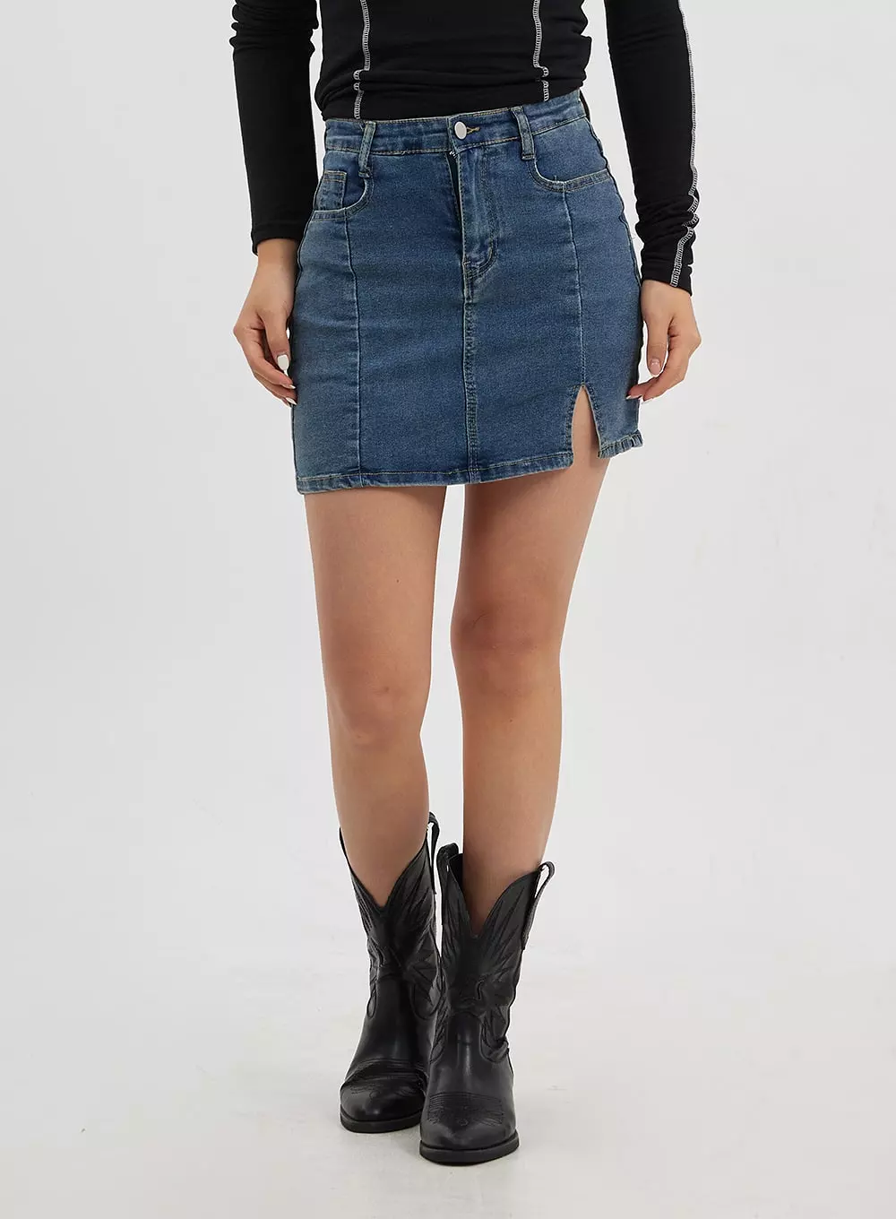 Side Slit Denim Skirt