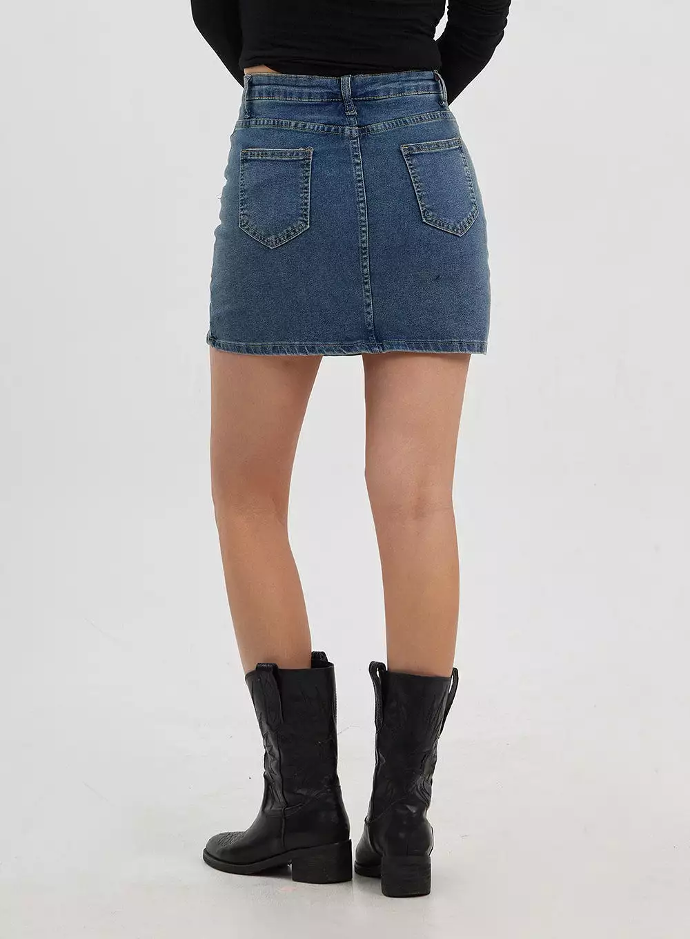 Side Slit Denim Skirt