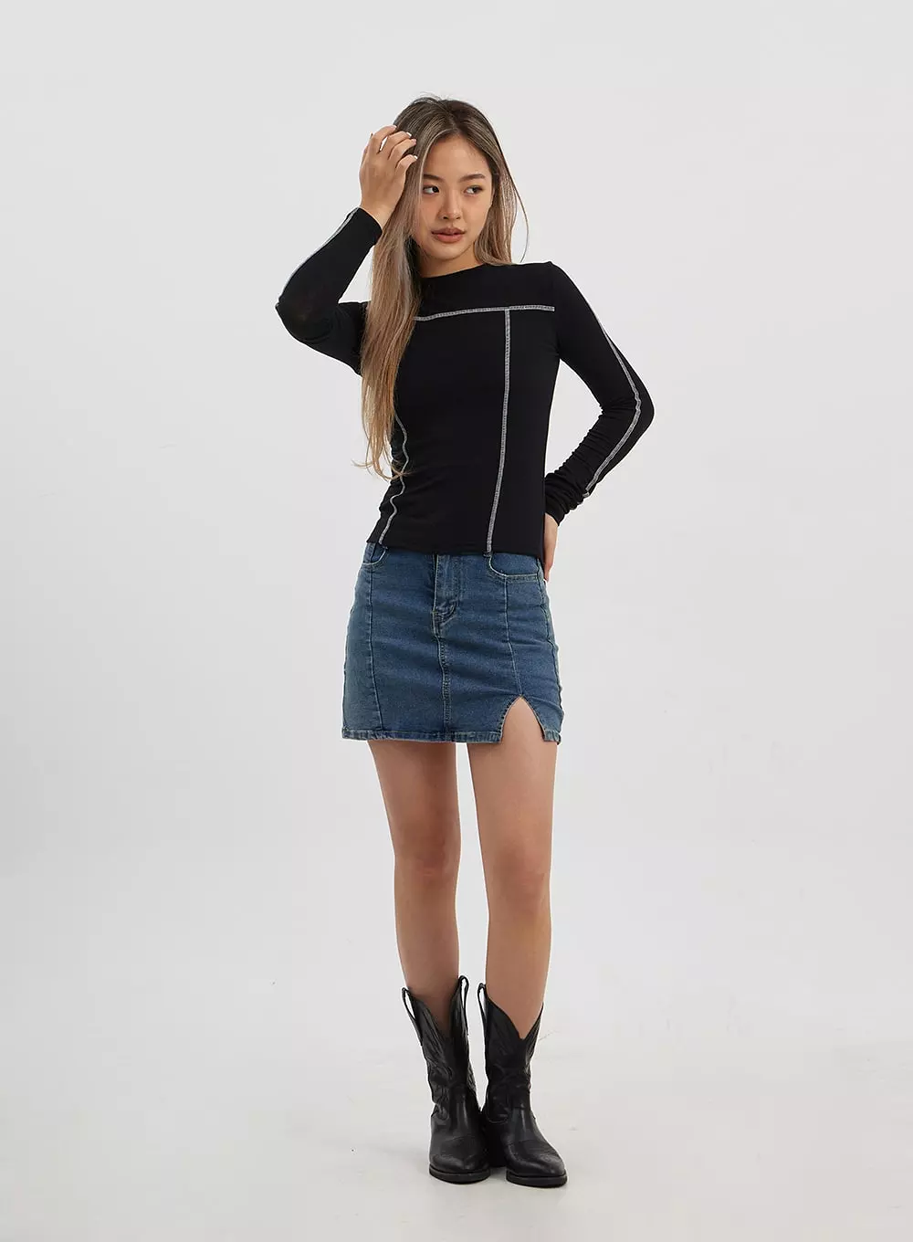 Side Slit Denim Skirt