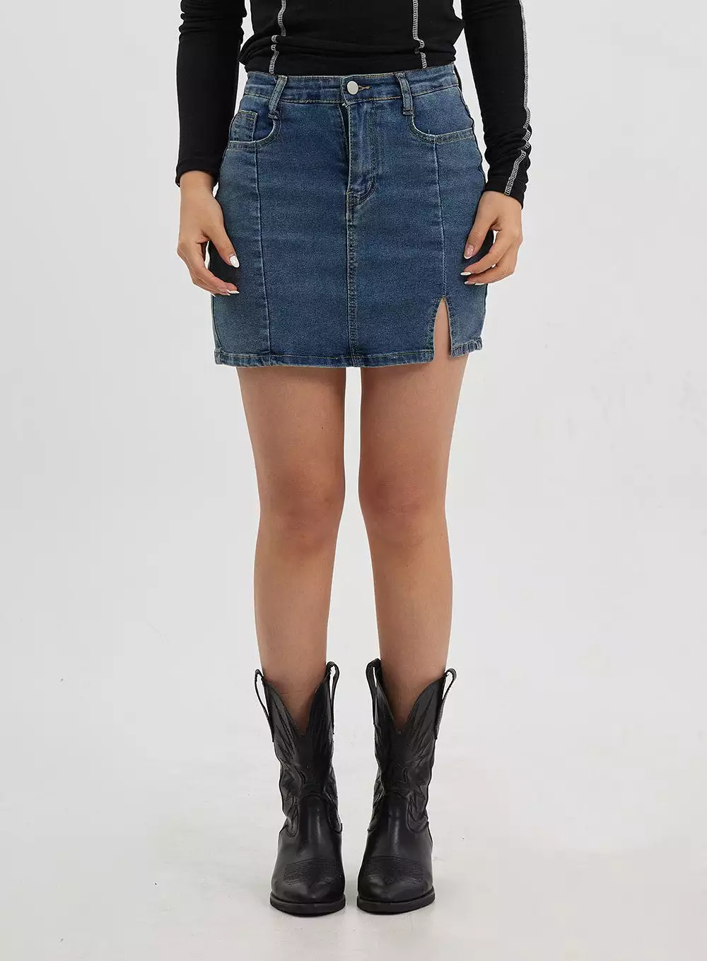 Side Slit Denim Skirt