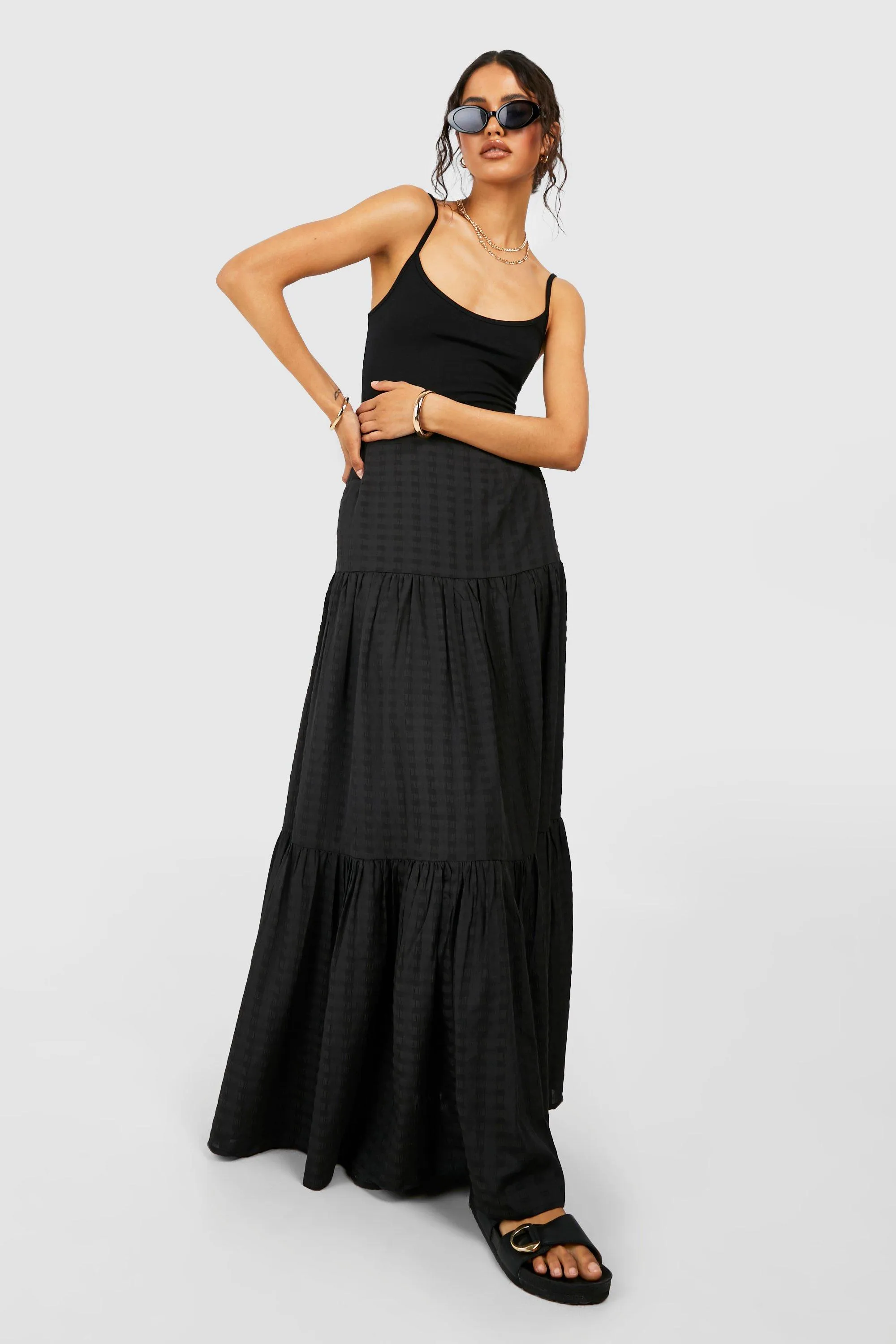 Seersucker Tiered Maxi Skirt - Shop Skirts at boohoo