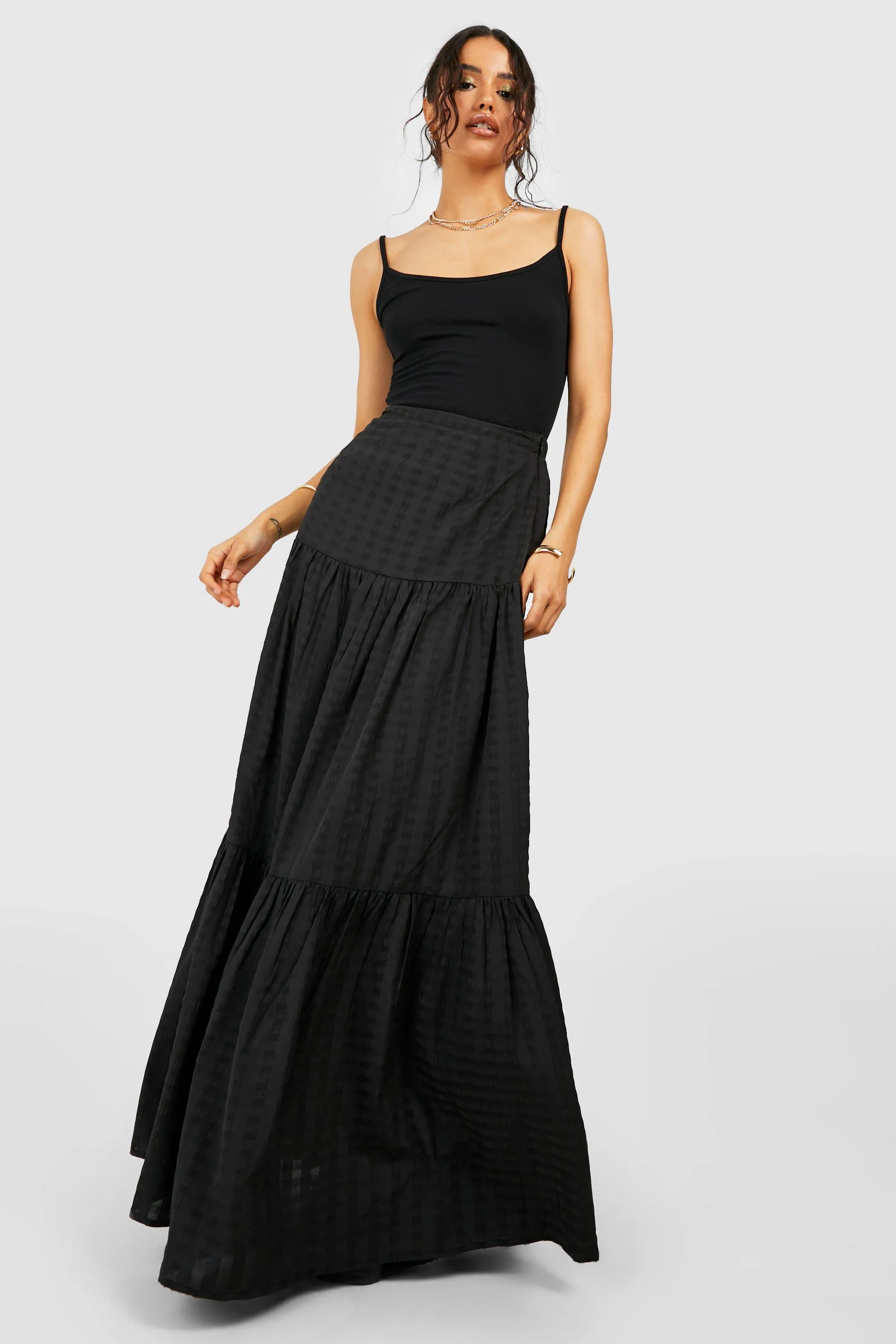 Seersucker Tiered Maxi Skirt - Shop Skirts at boohoo