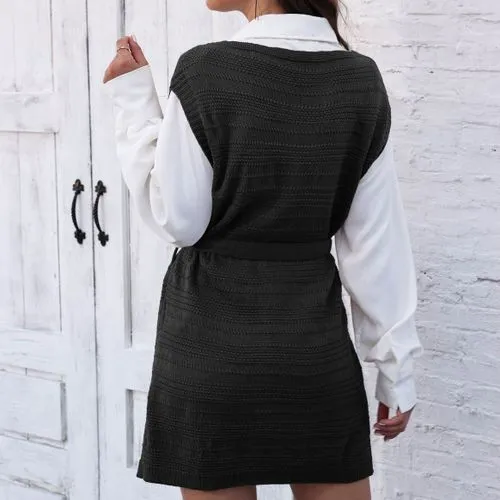 Sleeveless Sweater Vest for Women - Streetwear, Belted, Solid Color