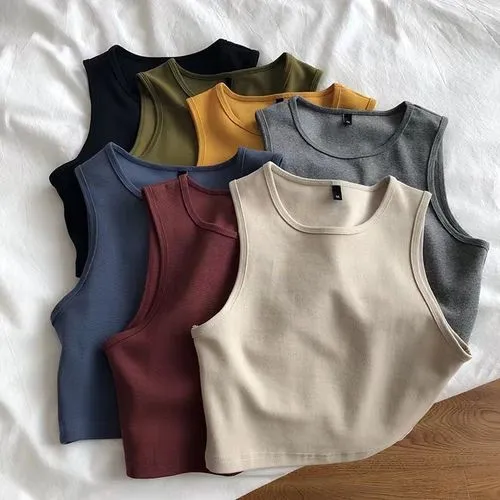 Sleeveless T-shirts for Women - Casual Solid Color