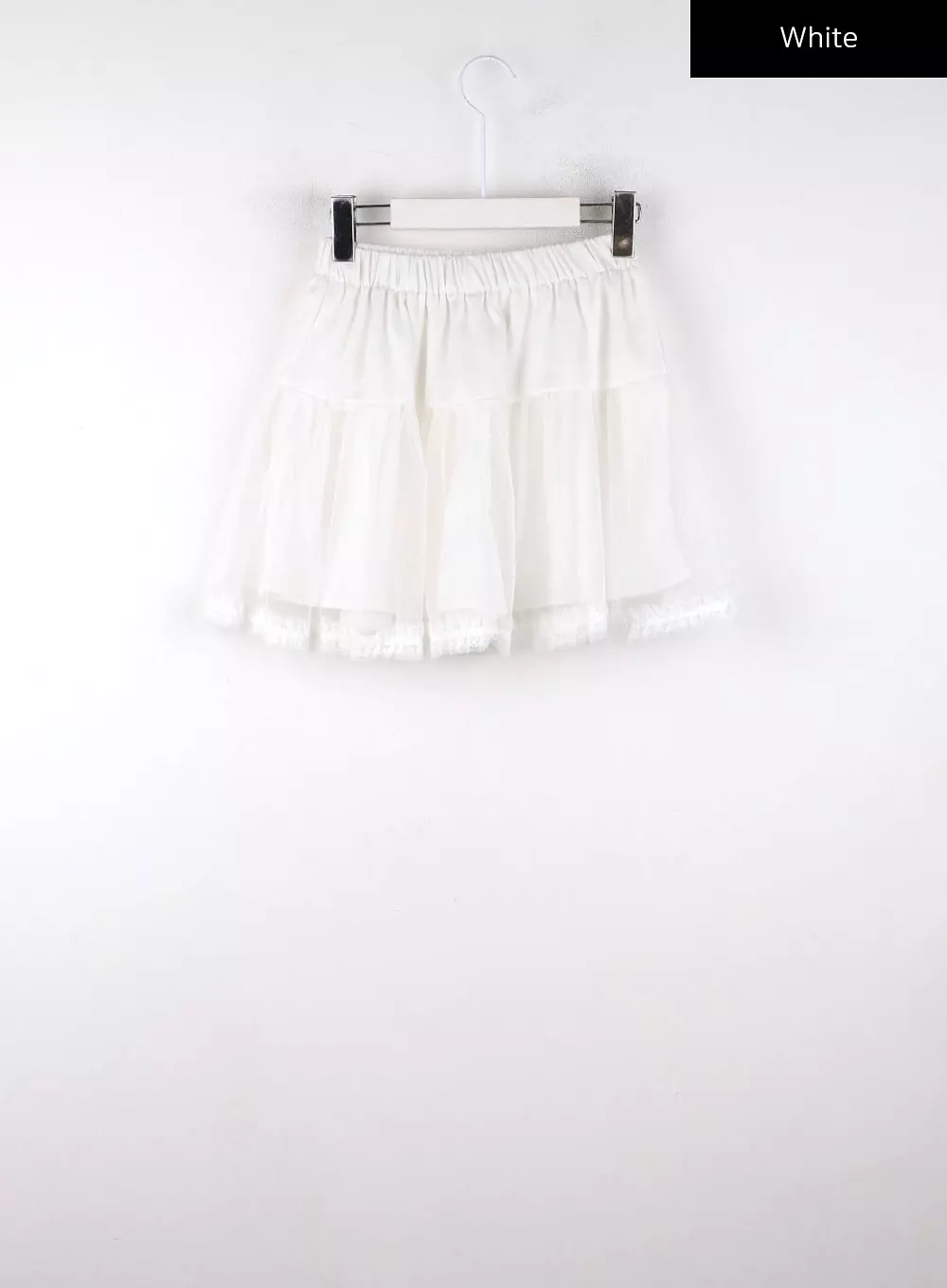 Solid Lace Trim Ruffle Mini Skirt - Mid Waist - CD328