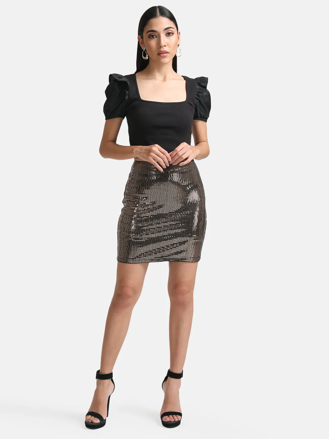 Sequin Mini Skirt with Stick-On Design