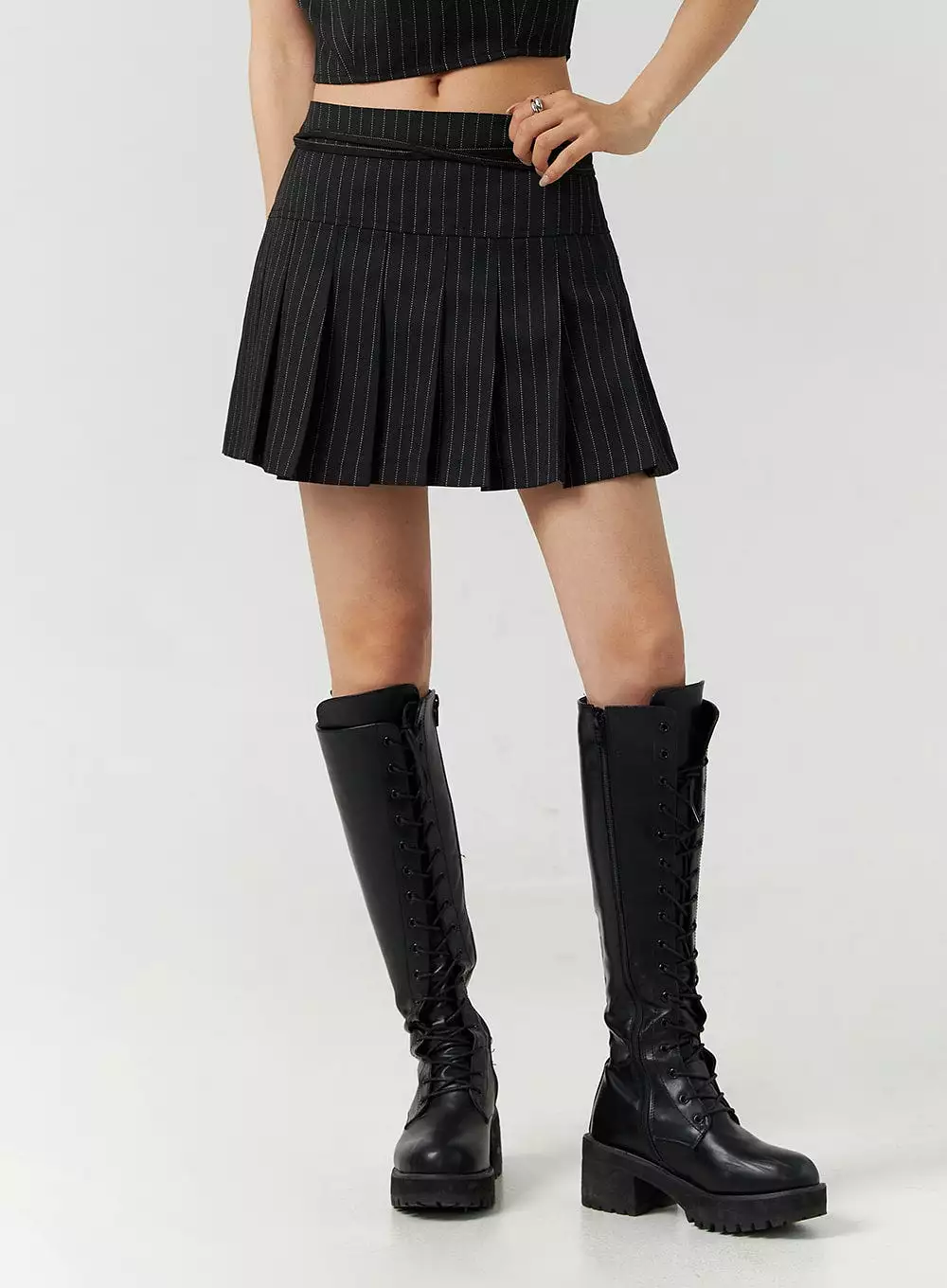 Stripe Pleated Skirt