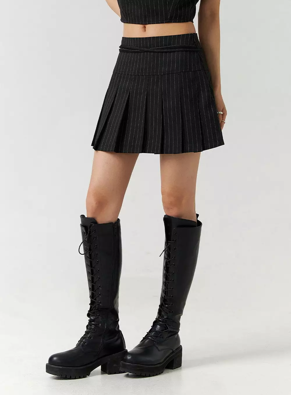 Stripe Pleated Skirt