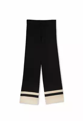 Striped Hem Trousers - Two Toned Knitted Pants