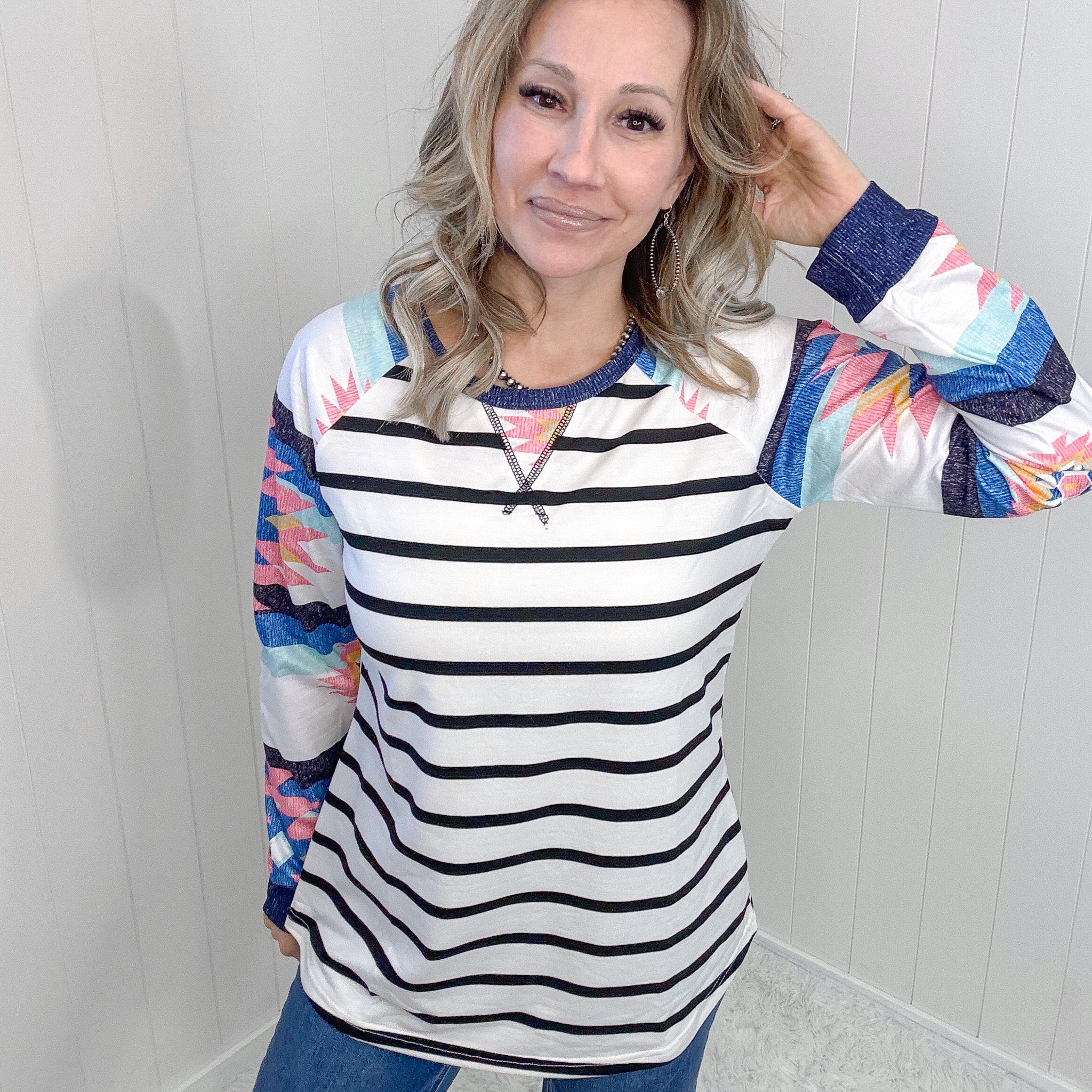 Striped Long Sleeve Tee for Change Of Pace Multi Print