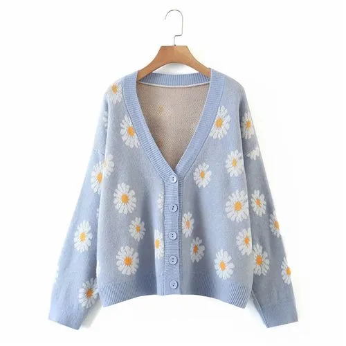 sweater | long sleeve | sweaters | cardigans | printing | casual | daisy