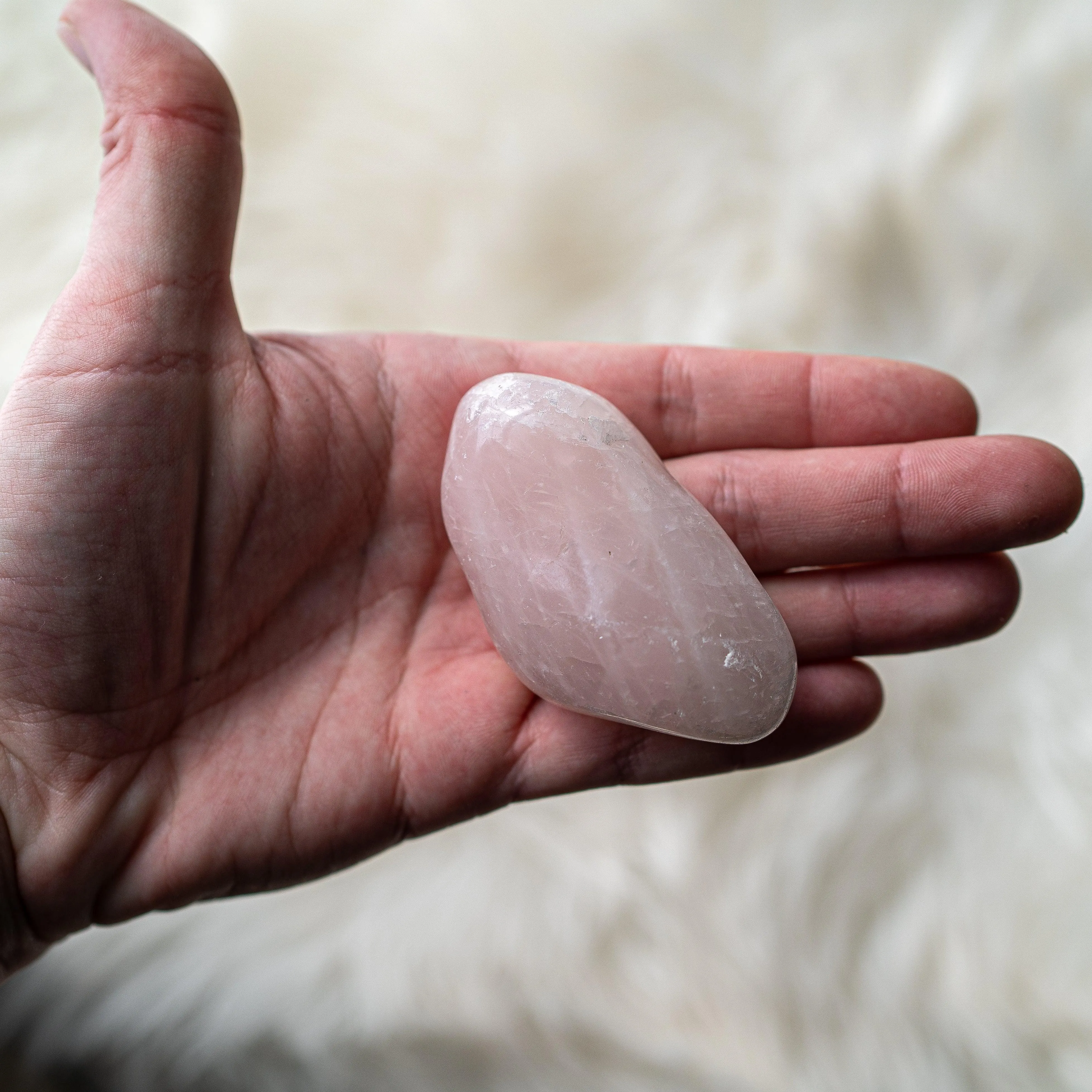 Sweet Pink Rose Quartz B Grade Brazil Medium Hand Held Palm Stone