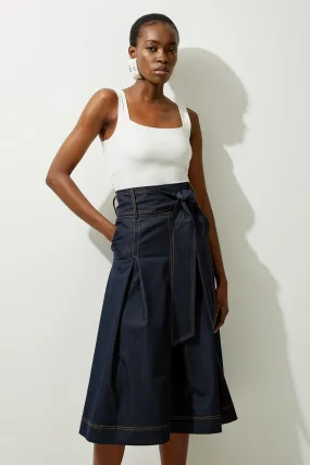 Denim Belted Midaxi Skirt by Karen Millen