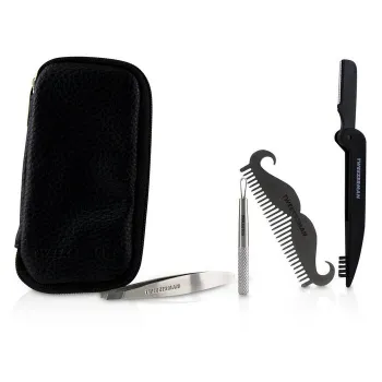 Tweezerman Travel Tool Essentials Set: Mini Slant Tweezer + Mini Skin Care Tool + Moustache Comb + Precision Folding Razor