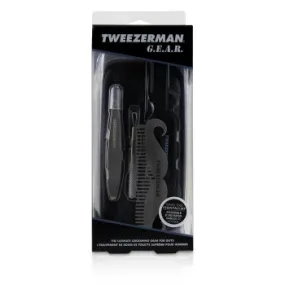 Tweezerman Travel Tool Essentials Set: Mini Slant Tweezer + Mini Skin Care Tool + Moustache Comb + Precision Folding Razor