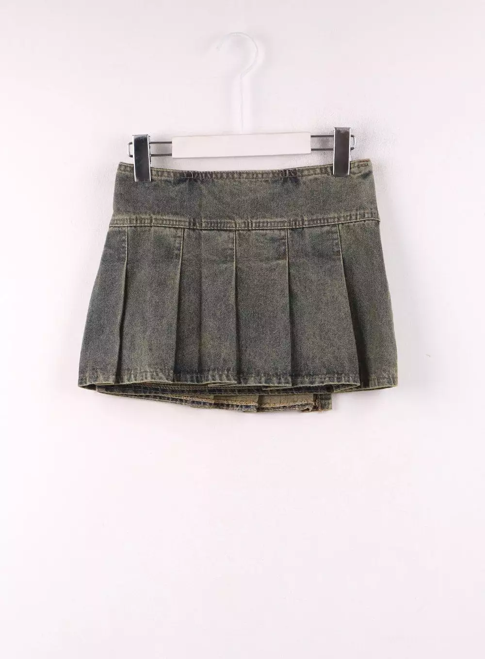 Unbalanced Pleated Denim Mini Skirt (IJ430)