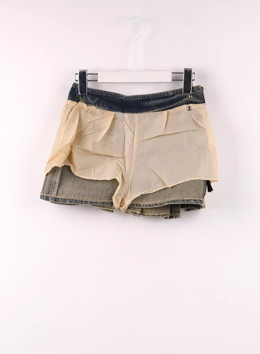 Unbalanced Pleated Denim Mini Skirt (IJ430)