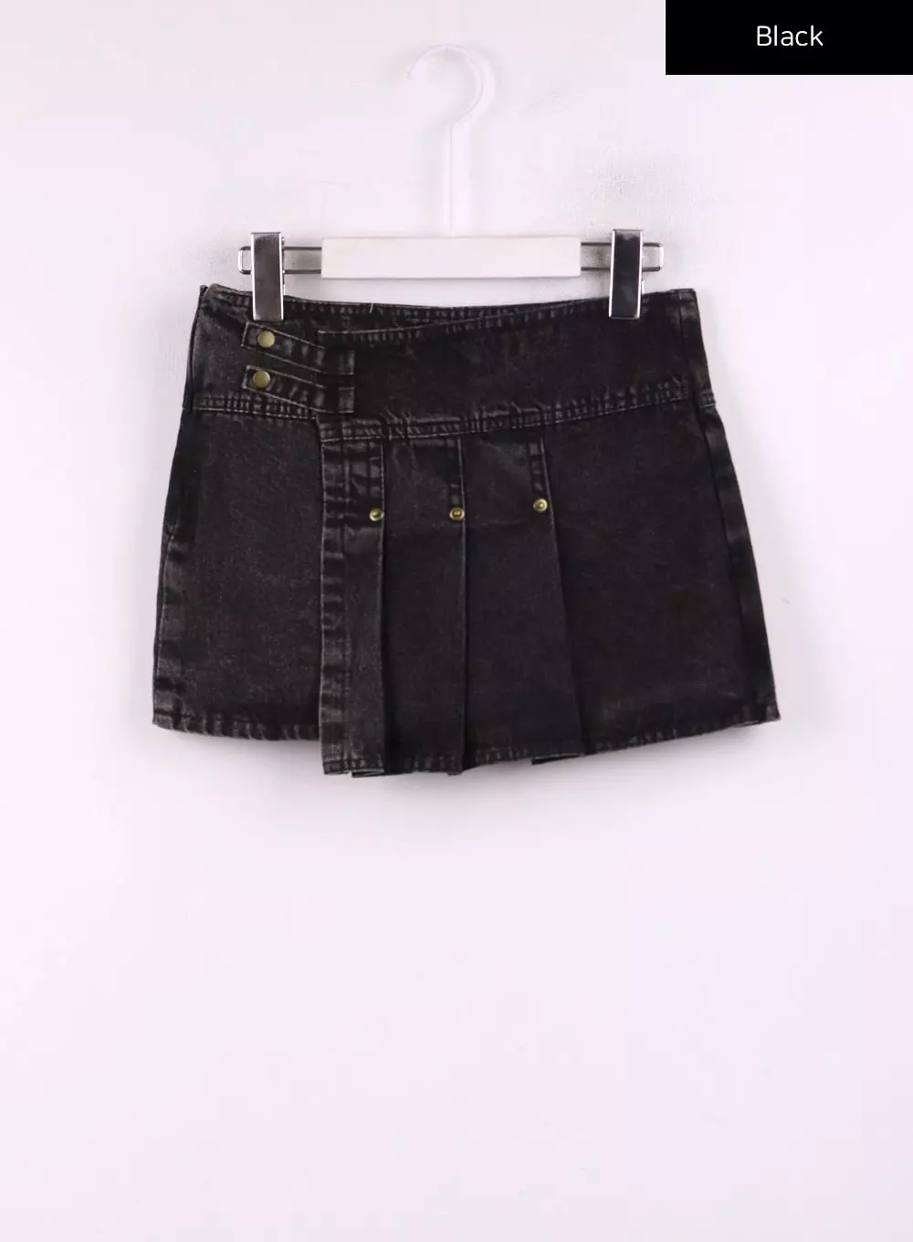 Unbalanced Pleated Denim Mini Skirt (IJ430)