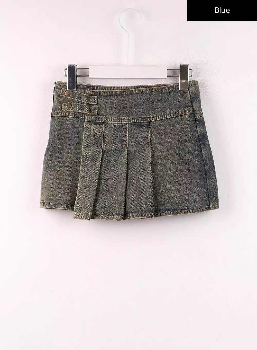 Unbalanced Pleated Denim Mini Skirt (IJ430)