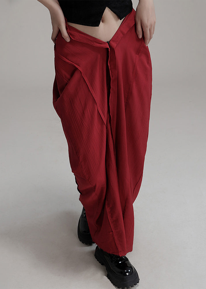 Unique Red Cotton Maxi Skirts with Asymmetrical Pockets for Summer - AB1039