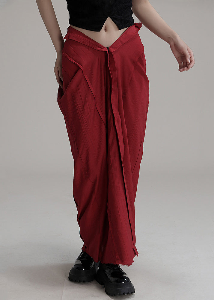 Unique Red Cotton Maxi Skirts with Asymmetrical Pockets for Summer - AB1039