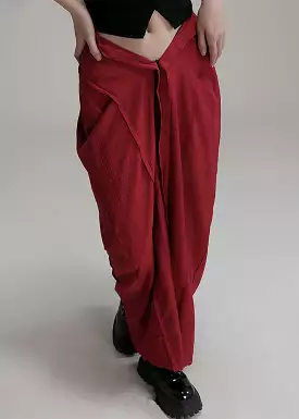 Unique Red Cotton Maxi Skirts with Asymmetrical Pockets for Summer - AB1039