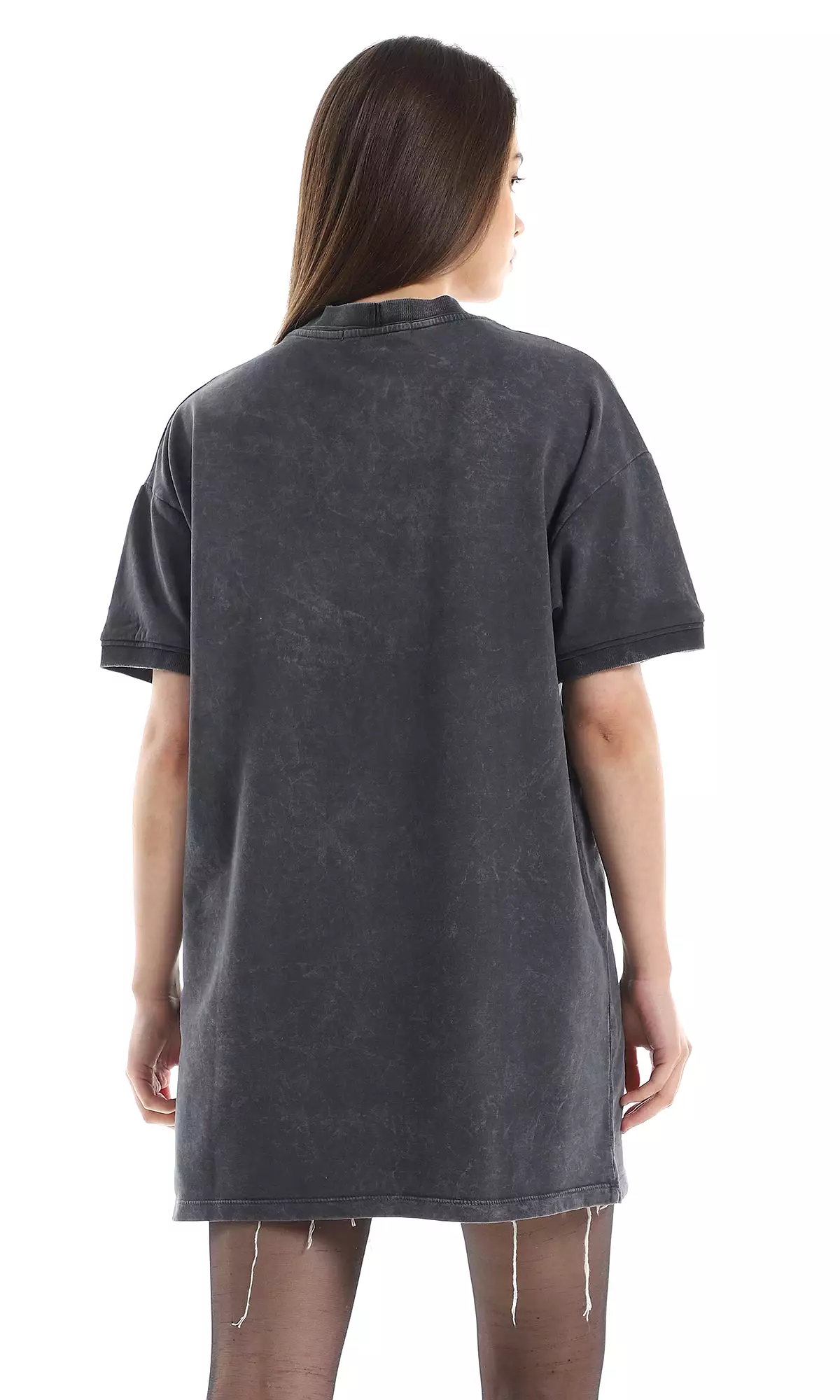 V-Neck Printed Loose Slip On T-Shirt in Heather Black