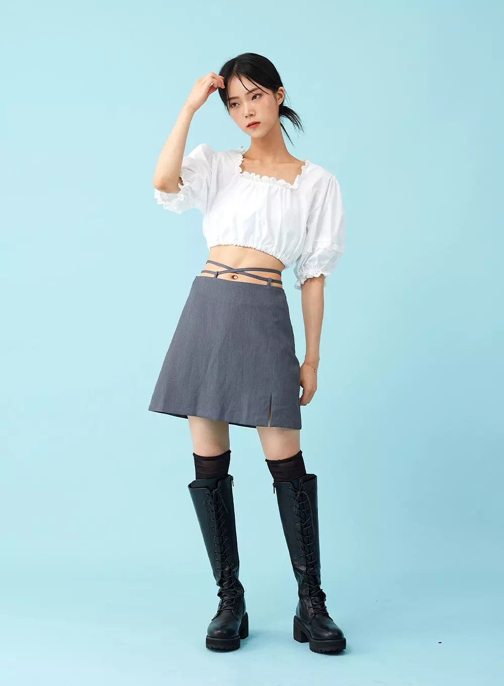 Waist Strap Mini Skirt in BU8