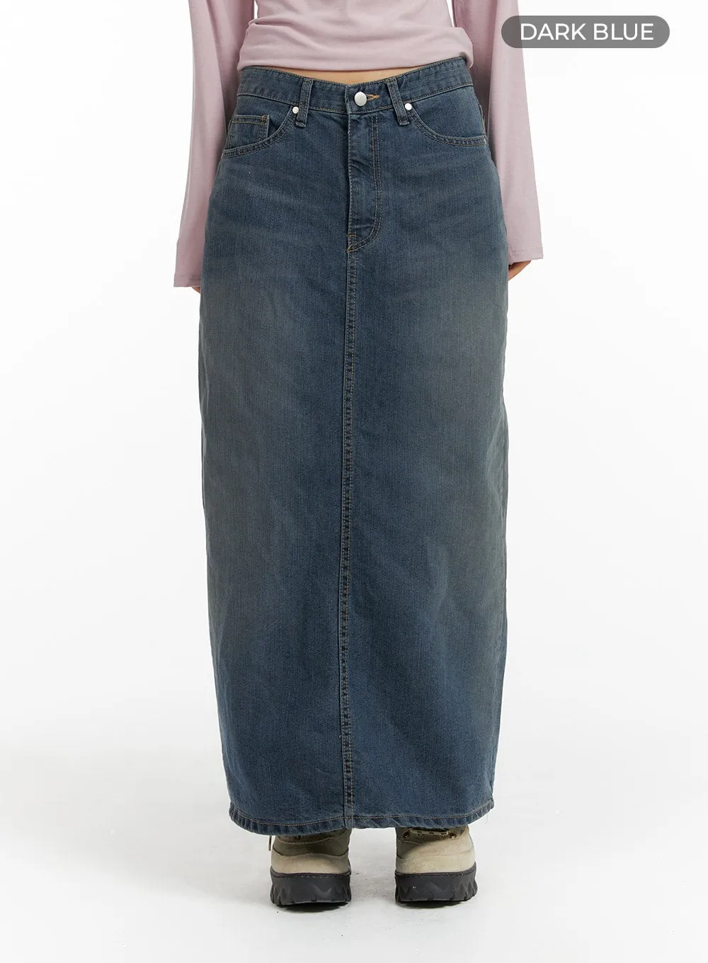 Denim Maxi Skirt - Washed Blue - CF419