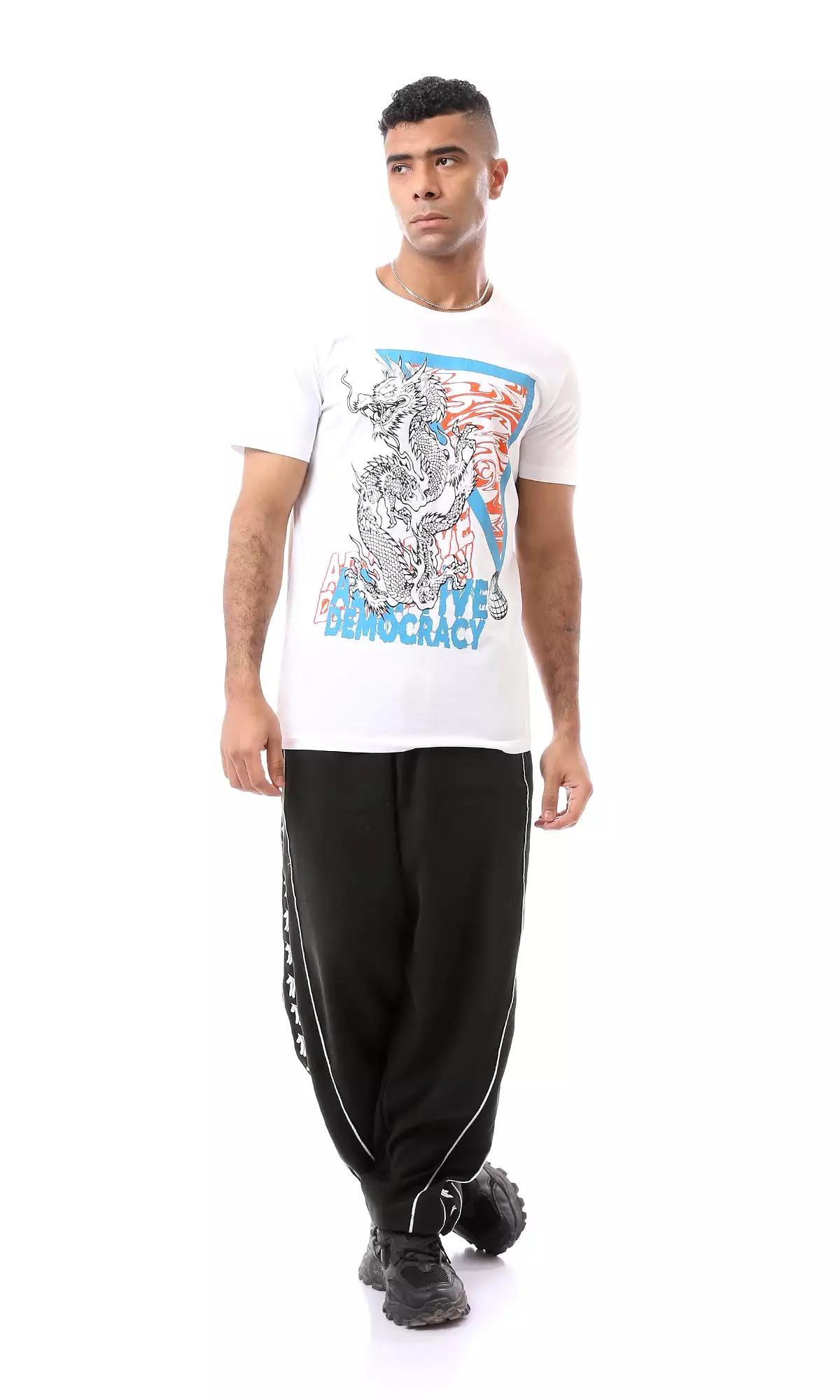 White Dragon T-Shirt - Casual Slip On with Printed Pattern