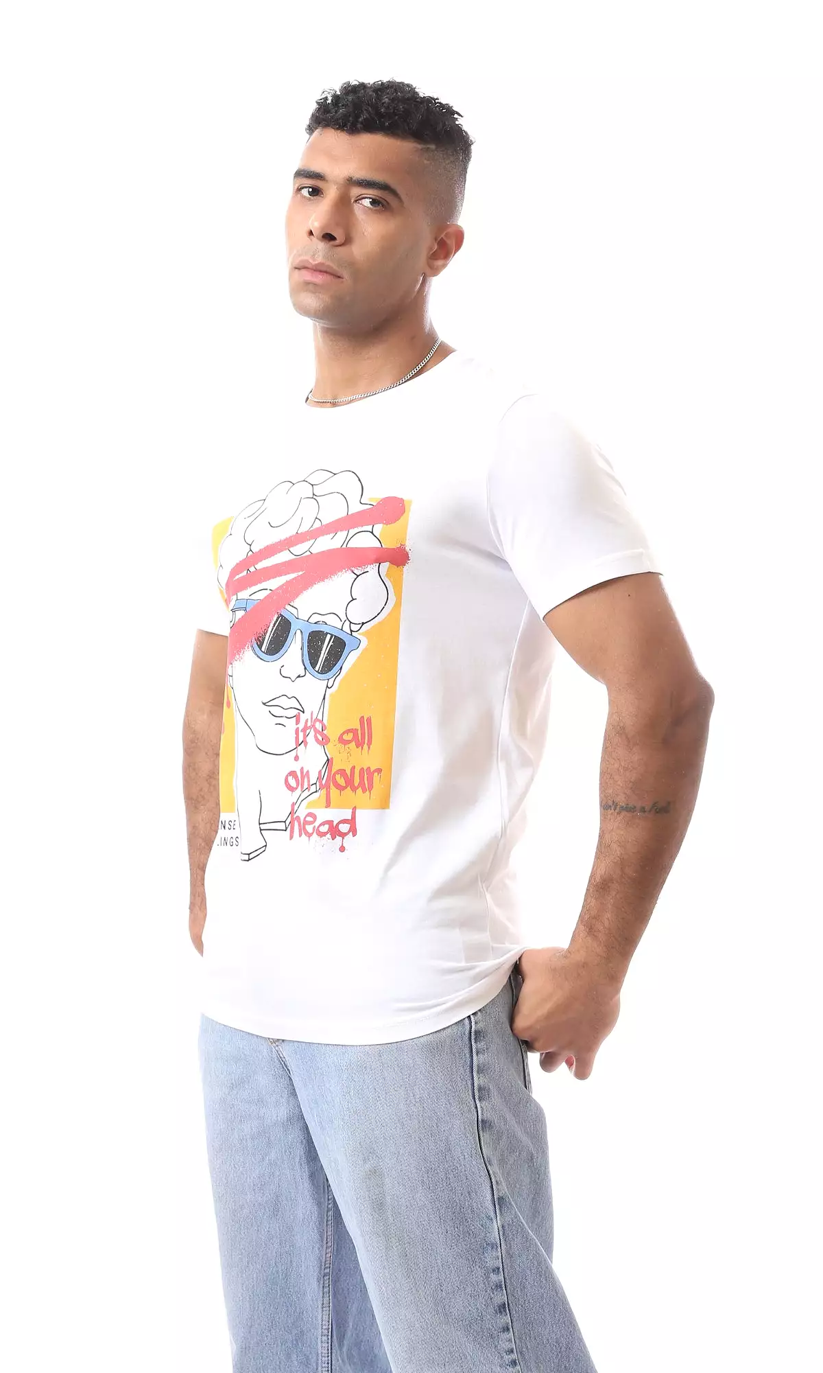 White T-Shirt with Trendy Printed Pattern for Summer