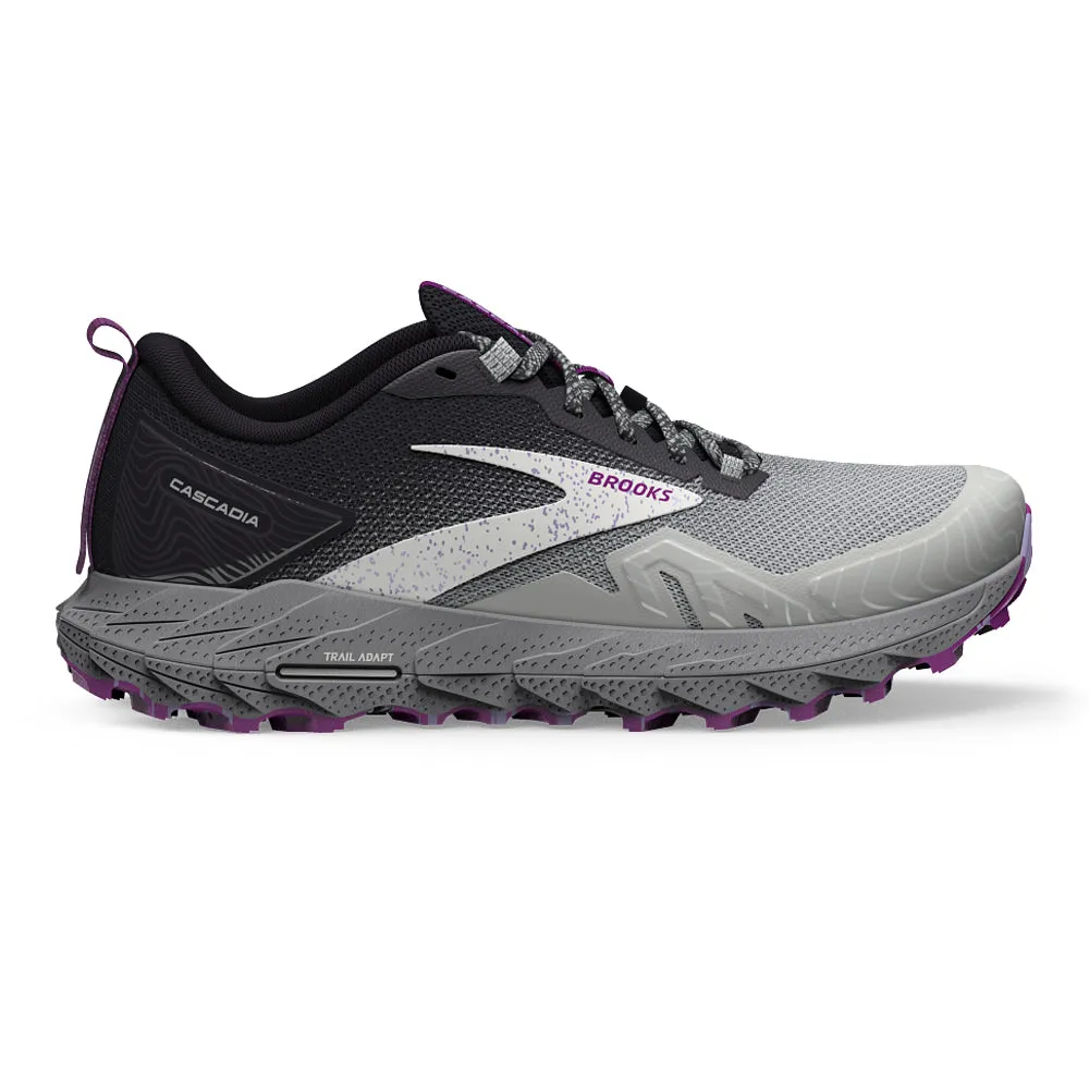 Women's Brooks Cascadia 17, Oyster/Blackened Pearl/Purple, 9 D Wide - Buy Now