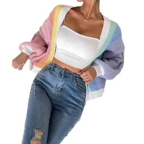 Women's Color Block Cardigan Sweater - Long Sleeve Sweaters & Cardigans for Streetwear