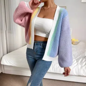 Women's Color Block Cardigan Sweater - Long Sleeve Sweaters & Cardigans for Streetwear