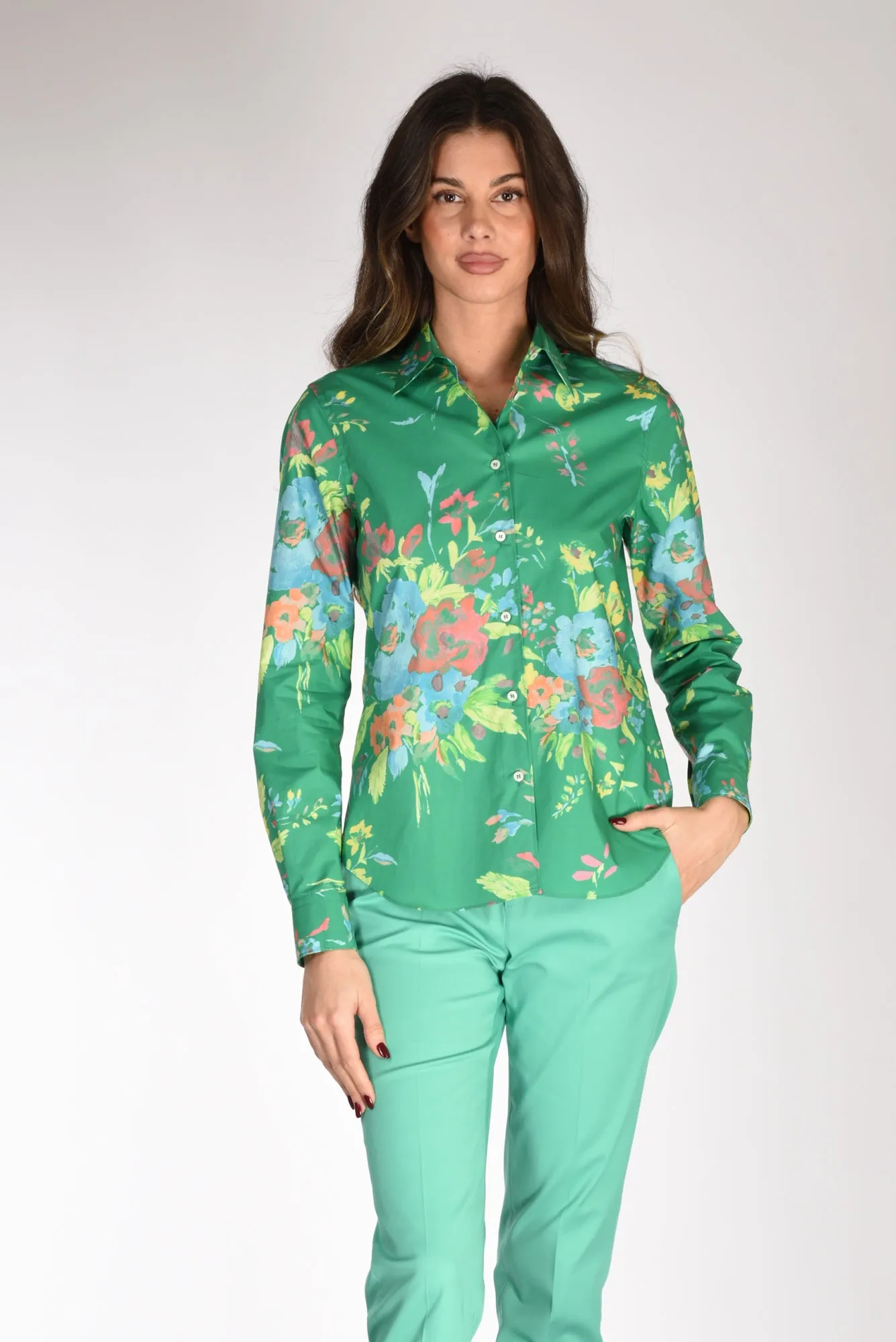 Women's Green/Multicolor Aspesi Shirt with Collar