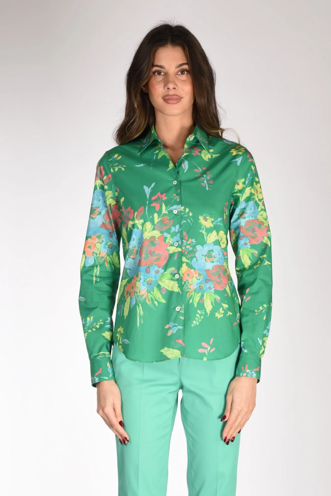 Women's Green/Multicolor Aspesi Shirt with Collar