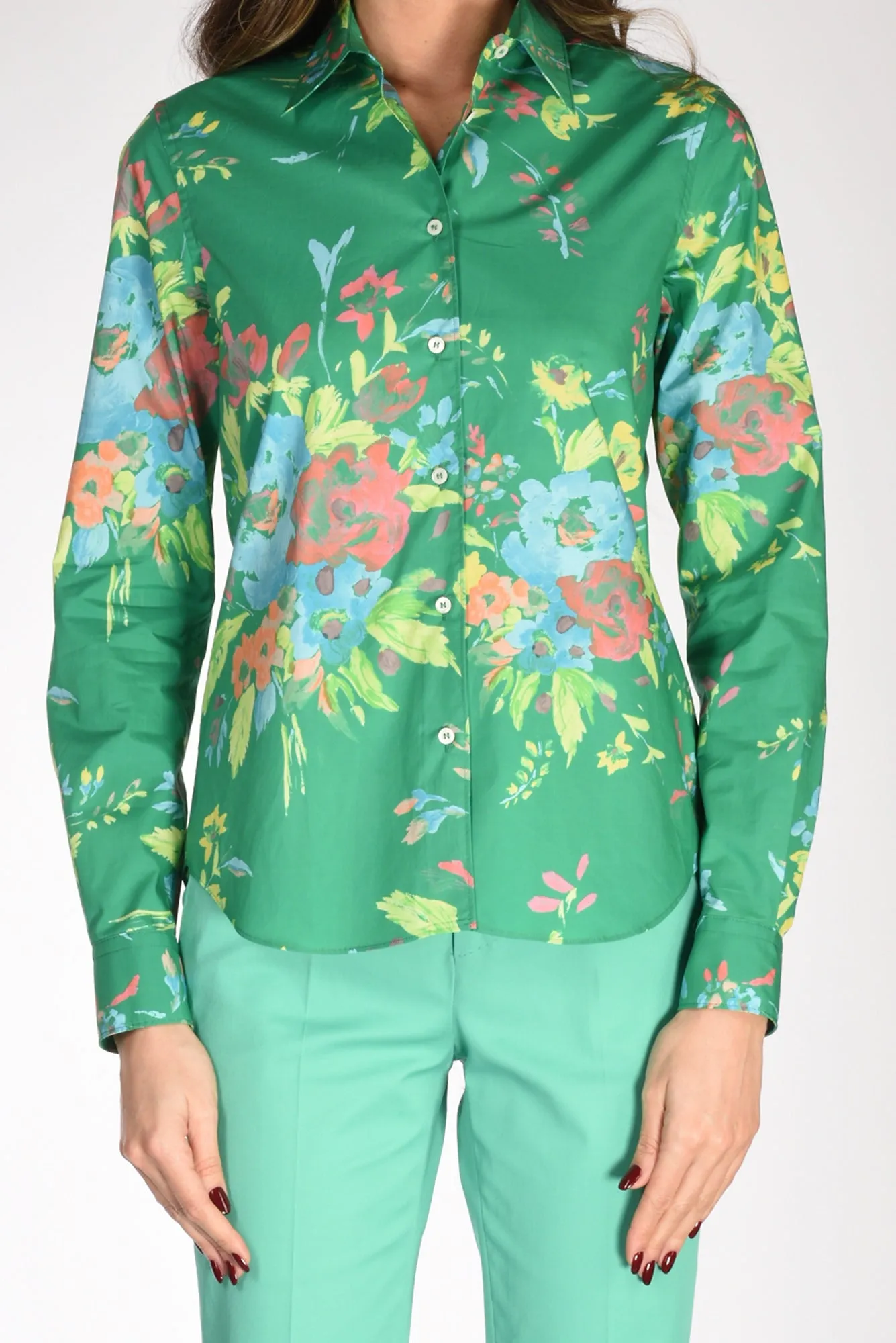 Women's Green/Multicolor Aspesi Shirt with Collar