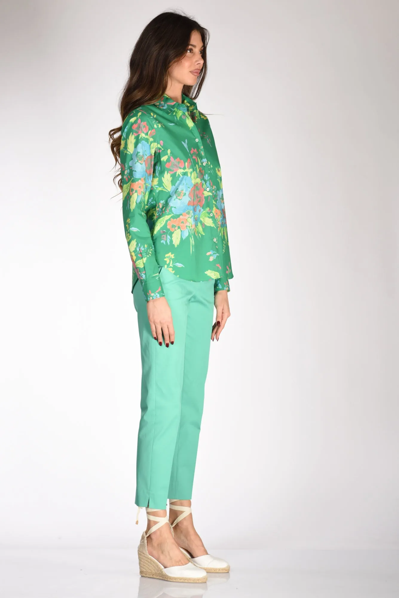 Women's Green/Multicolor Aspesi Shirt with Collar