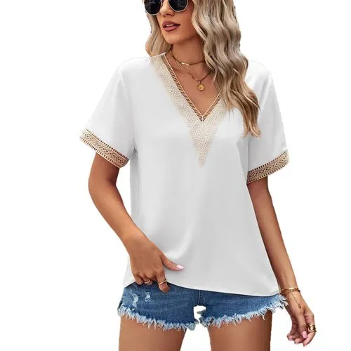 Women's Patchwork Solid Color Short Sleeve T-shirts