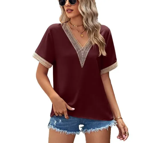 Women's Patchwork Solid Color Short Sleeve T-shirts