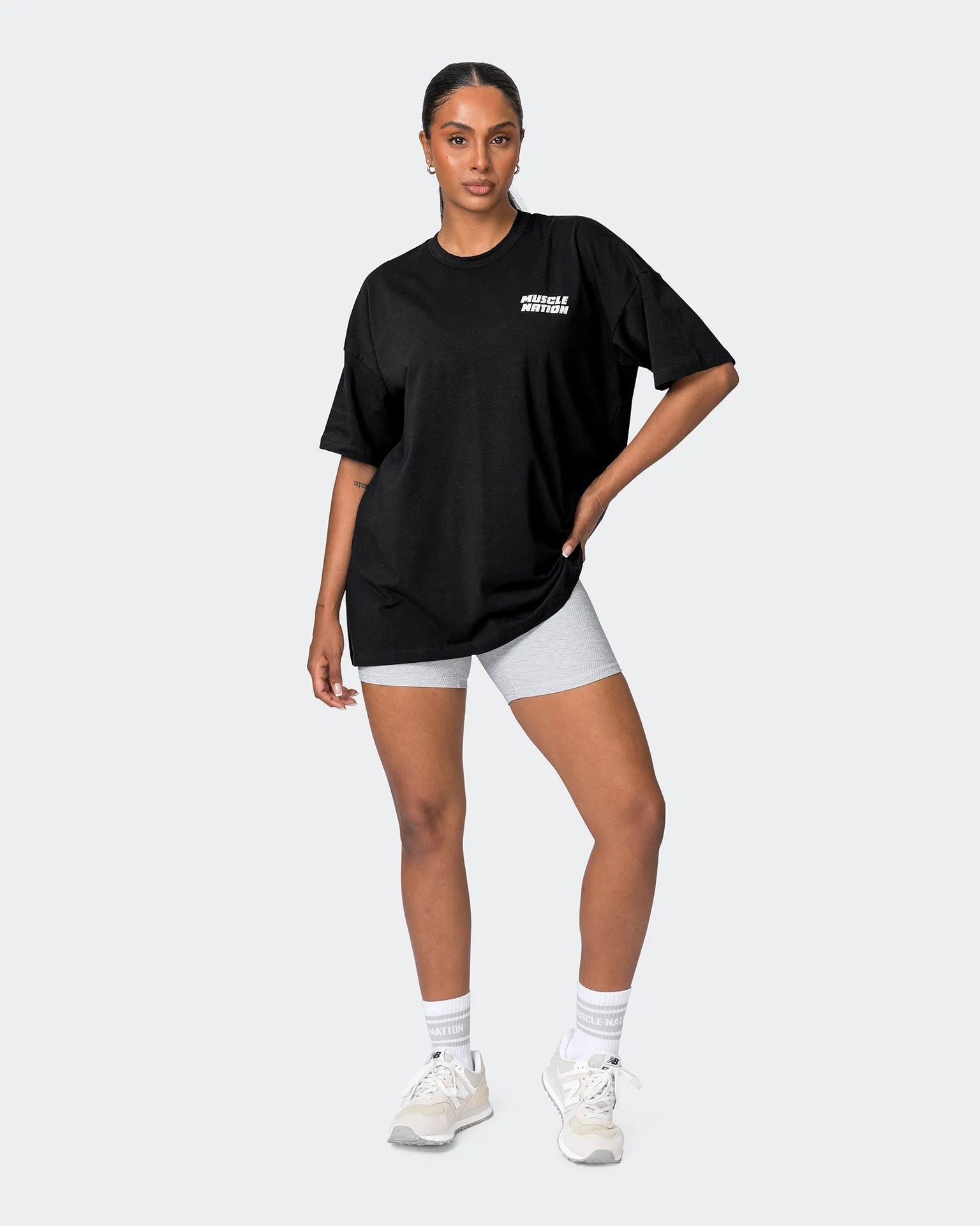 Womens Black Reset Oversized Midweight Tee