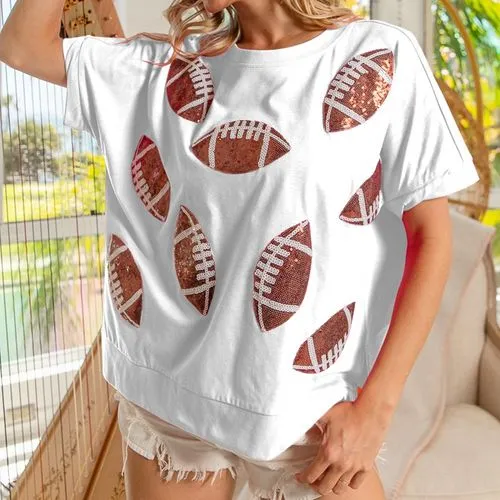 Women's Sequin Short Sleeve T-Shirts - Streetwear Rugby