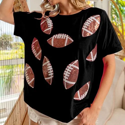 Women's Sequin Short Sleeve T-Shirts - Streetwear Rugby