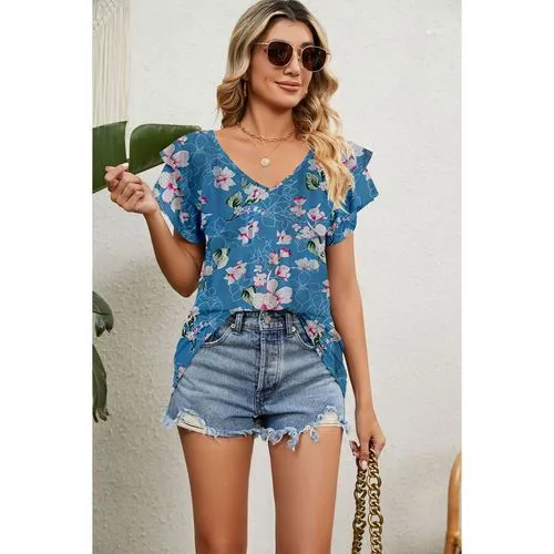 Women's Short Sleeve Flower Print Casual T-shirts