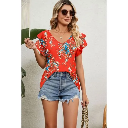 Women's Short Sleeve Flower Print Casual T-shirts